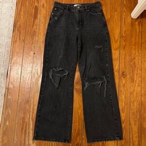 Garage Black Distressed Wide Leg Jeans